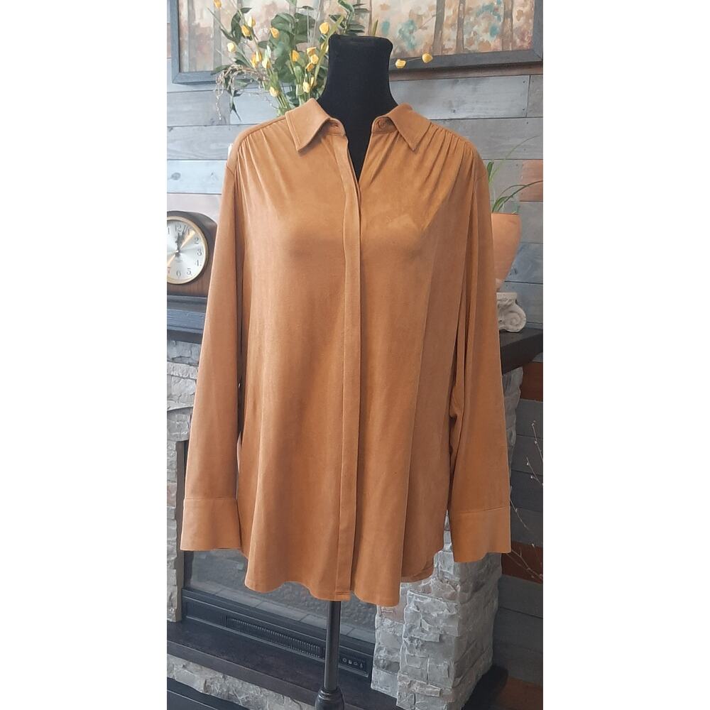 Chico's 3=XL Faux Suede Carmel Button Up Shirt/Jacket
